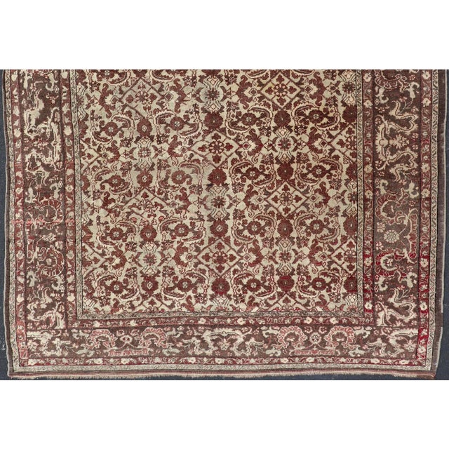 Antique Turkish Sivas Rug With Tan Background and Maroon, Eggplant, Brown Color For Sale - Image 4 of 13
