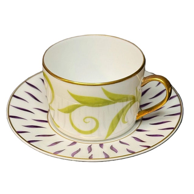 2000 - 2009 Bernardaud Frivole, French Limoges, Flat Cup & Saucer Set - Complete Set of 7 (Never Used) For Sale - Image 5 of 13