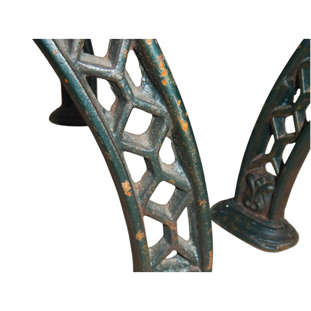 Dark Green Pair 19th Century Antique European Cast Iron Garden / Patio Stools / Seats For Sale - Image 8 of 13