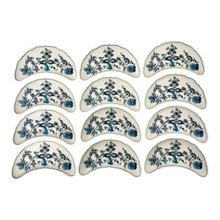 1970s Vintage Japanese Chinoiserie Meissen Blue Danube Crescent Plates - Set of 12 For Sale