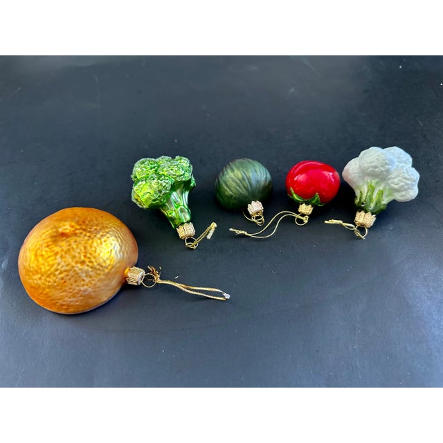 Contemporary Vintage Fruits and Vegetables Glass Christmas Ornaments Set of 5 For Sale - Image 3 of 9