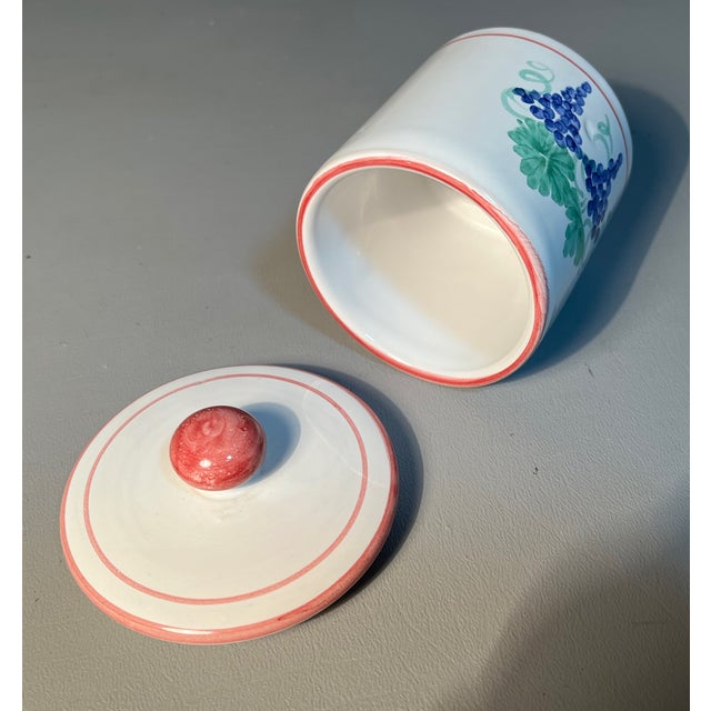 Simple pleasures will enhance the mood of your breakfast table. This jam or jelly jar ishand painted with bunches of...