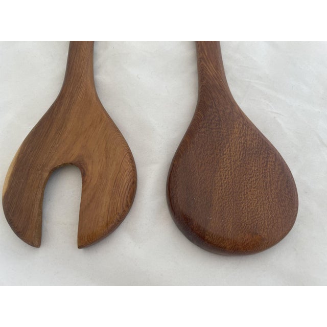 Wood 1940s Man & Woman Salad Fork and Spoon For Sale - Image 7 of 7