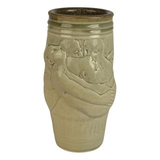 Figurative Ceramic Vase with Bas Relief of Men by Arnaud Lang, 1980s For Sale