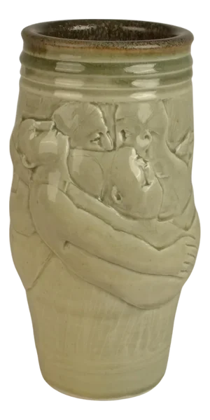 Figurative Ceramic Vase with Bas Relief of Men by Arnaud Lang, 1980s