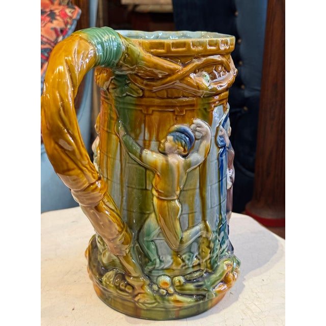 Late 19th Century Antique Minton-Style Majolica Pottery Pitcher For Sale - Image 5 of 12