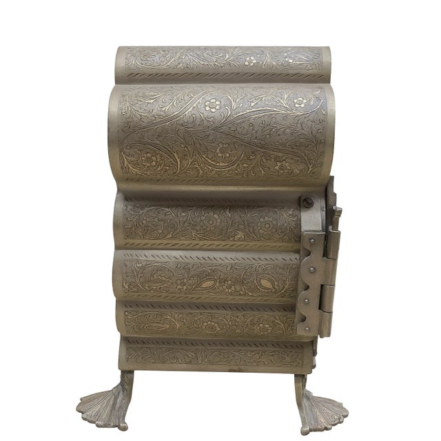Indian 1960s Fred Zimbalist Musical Jewelry Cabinet — Hand-Engraved Nickel Silver, Plays Beautifully For Sale - Image 3 of 12