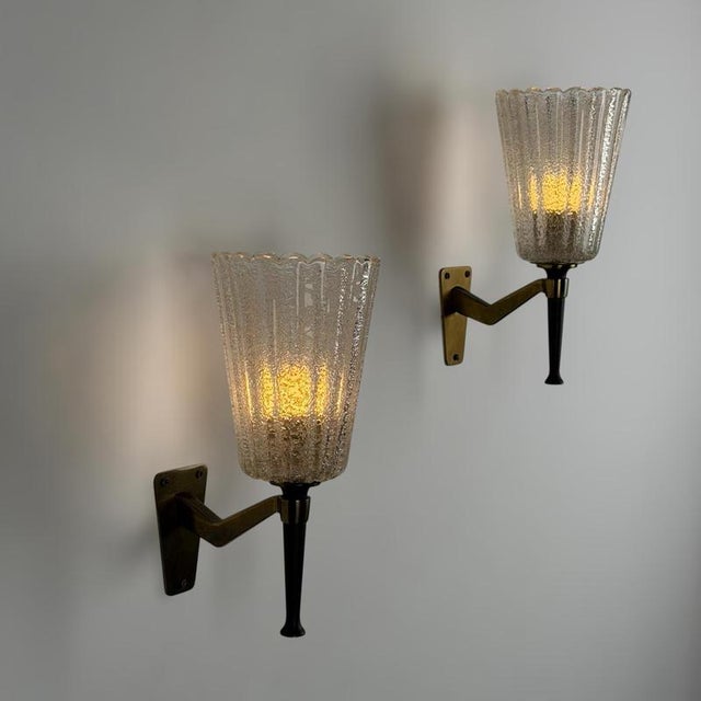 Large Murano Sconces attributed to Archimede for Seguso Vetri D Arte, 1940s, Set of 2 For Sale - Image 3 of 18