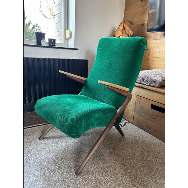 Vintage Scandinavian Armchair in Green Corduroy, 1960s For Sale - Image 4 of 10