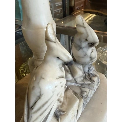 Stone Late 19th Century Victorian Hand Carved Alabaster Table Lamb With Bird Motif For Sale - Image 7 of 12