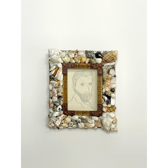 Vintage 1960's Portrait Sketch of Michelangelo in Coquillage Frame For Sale - Image 10 of 12