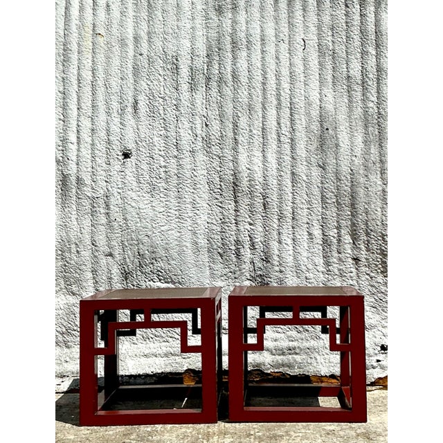 Vintage Asian Lacquered Side Tables - A Pair For Sale - Image 4 of 7
