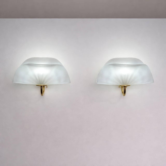 Metal Italian Floral Sconces Murano Glass Wall Lights Brass, 1970s For Sale - Image 7 of 12