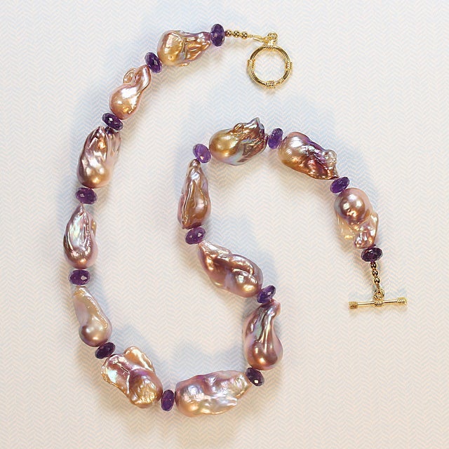 Elegant 18 Inch Natural Color Baroque Pearl Necklace For Sale - Image 4 of 5