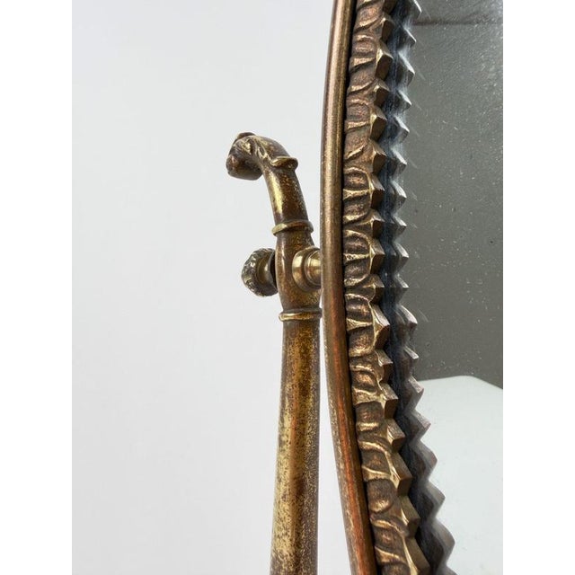 Mid-Century Italian Neoclassical Oval Cast Brass Vanity Mirror, 1950s For Sale - Image 4 of 18