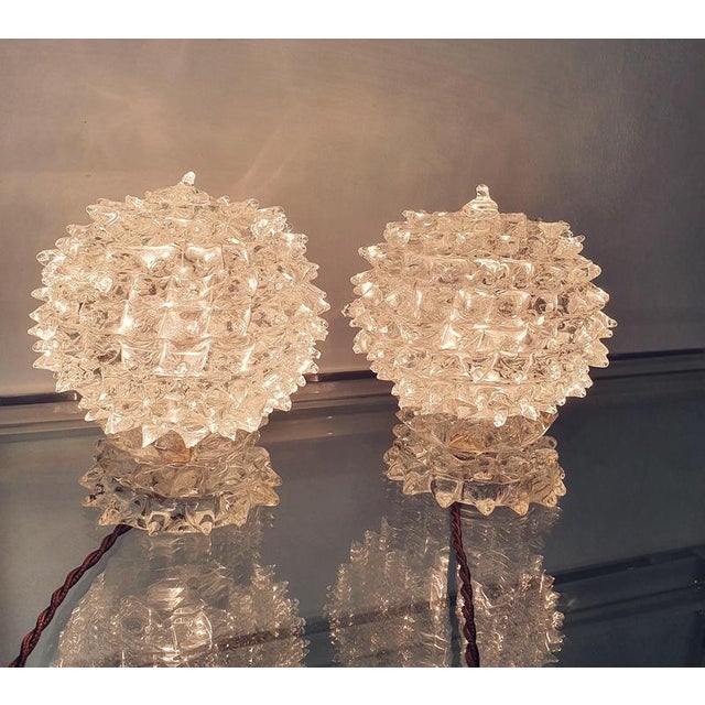 1940s Rostrato Murano Glass Table Lamps from Barovier & Toso, Italy, 1940s, Set of 2 For Sale - Image 5 of 11
