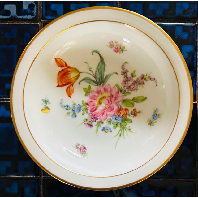 Ceramic Antique Hand Painted Floral Motif Dresden Porcelain Dessert / Fruit Dishes ~ Set of 6 For Sale - Image 7 of 10