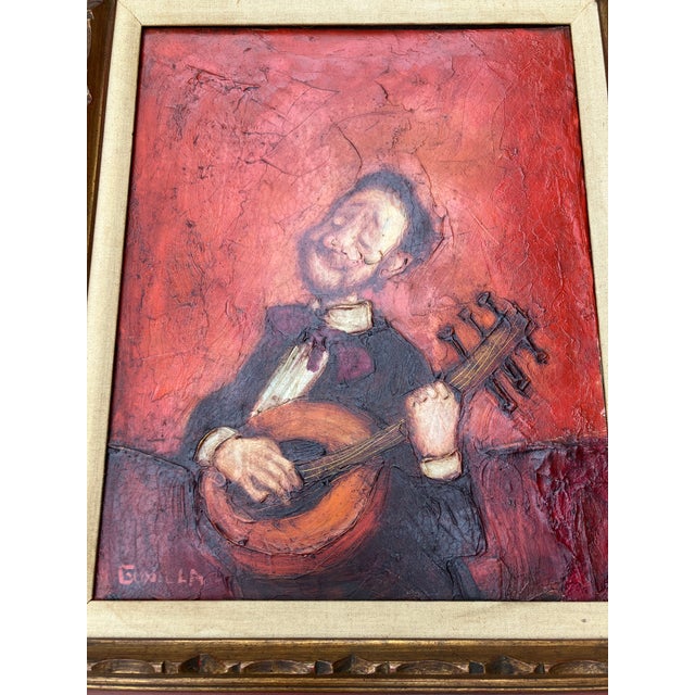 Original approx 16 x 20 painting on Masonite signed bottom left Overall size with carved wood frame with aged & marked...