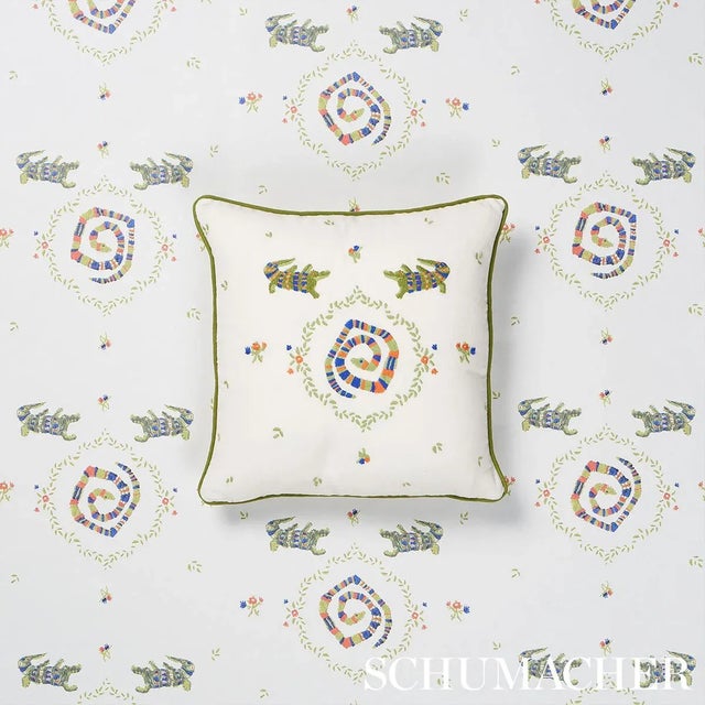 Contemporary Schumacher x Backdrop Reptilia Embroidery Pillow In Bright Multi on Ivory For Sale - Image 3 of 3