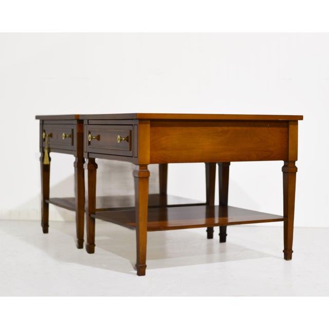 Brown Mid Century Transitional Side Tables, Single Drawer With Lower Shelf - A Pair For Sale - Image 8 of 10