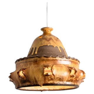 Triangle Brown Terra Ceramic Pendant Light, Denmark, 1970s For Sale