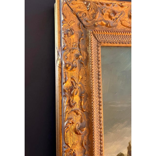 1990s Oil Painting of a French Landscape With Shepherd Playing a Flute and Leading Sheep… For Sale - Image 5 of 9