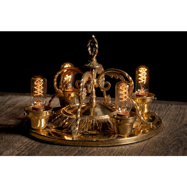 Vintage Four-Lamp Flush Mount Brass Light Fixture With Floral Motif For Sale - Image 12 of 17