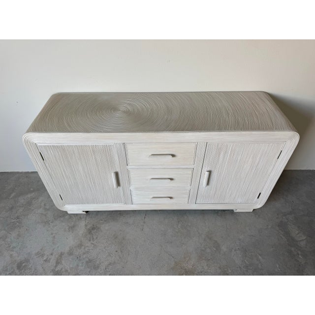 Hollywood Regency 1970s Vintage Gabriella Crespi–Style Pencil Reed Rattan Credenza With Whitewash Finish For Sale - Image 3 of 12
