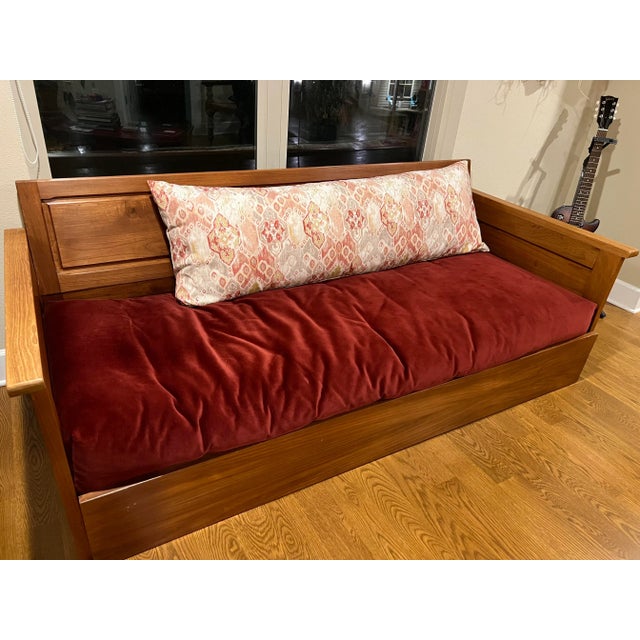 Transitional Custom Solid Teak Convertible Sofa Queen With Futon and Back Cushion For Sale - Image 3 of 10