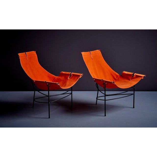 Orange Set of Lounge Chairs in Orange Canvas attributed to Jerry Johnson, Usa, 1950s For Sale - Image 8 of 11
