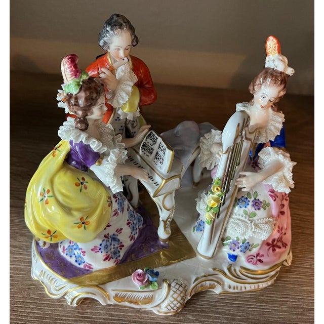 1930s Dresden Porcelain 18th Century Musicians Group Figurine, Hand-Painted This charming antique Dresden porcelain...