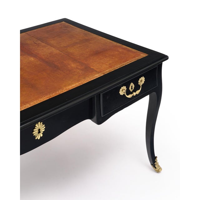 French Louis XV Writing Desk, Ebonized Mahogany, Leather, 19th Century For Sale - Image 4 of 9