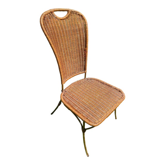 Mid 20th Century Vintage Frederic Weinberg-Style Wicker and Iron Side Chair For Sale