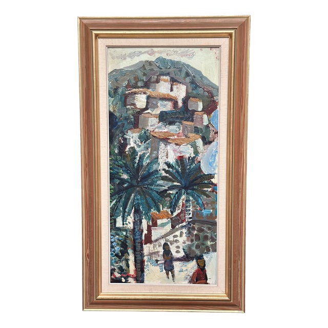 Bertil Wahlberg, Southern Village, 1950s, Oil on Panel, Framed For Sale