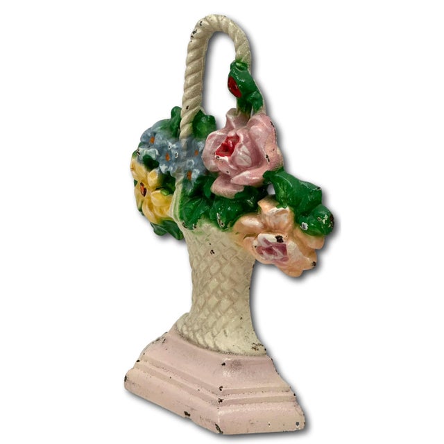 Metal Hard to Find Vintage 1930s Hubley Model #152 Basket of Flowers Cast Iron Doorstop in Nice Condition For Sale - Image 7 of 12