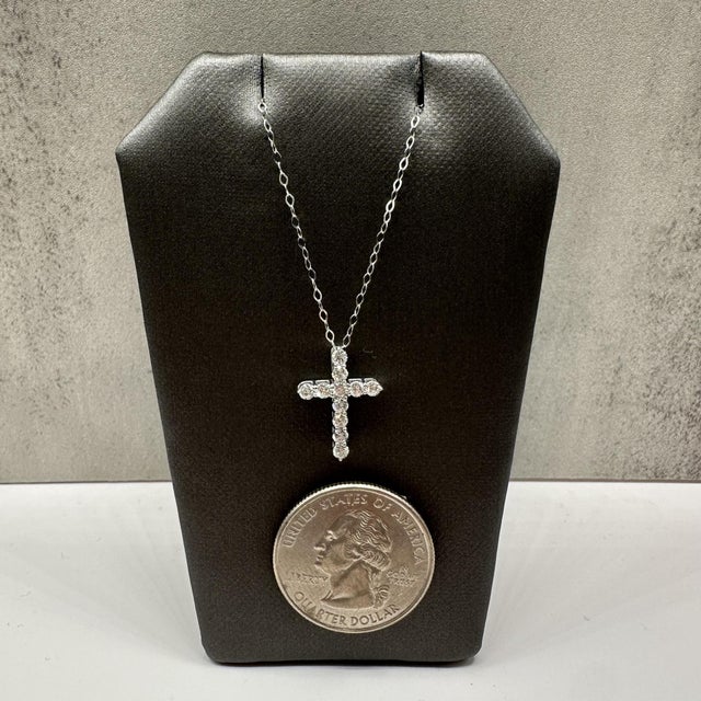 Diamond Cross Necklace in 14kt White Gold – 0.50ctw, 18in, New For Sale - Image 4 of 5
