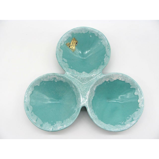 Belle Kogan 1950s Belle Kogan for Roseville Pottery Keynote Turquoise Blue Tidbit Tray Sputnick Atomic Space Age For Sale - Image 4 of 10