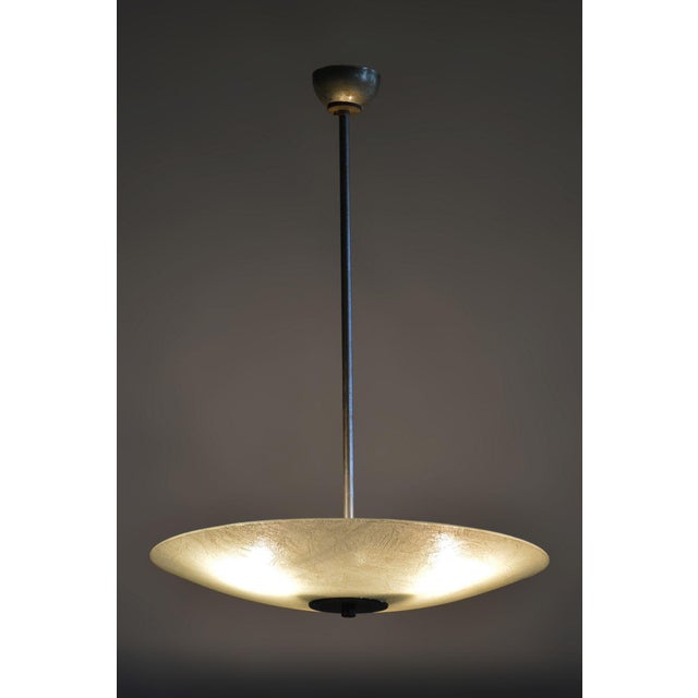 Bauhaus Chandelier in Chrome, Steel and Frosted Glass, Czech, 1940s For Sale - Image 10 of 13