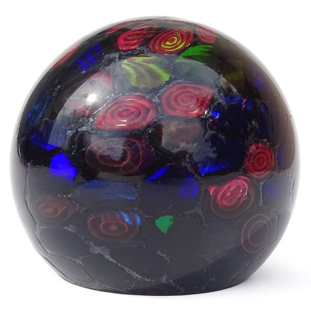 Beautiful, and very rare, vintage Murano hand blown multi-color murrines with metallic black Italian art glass mosaic...