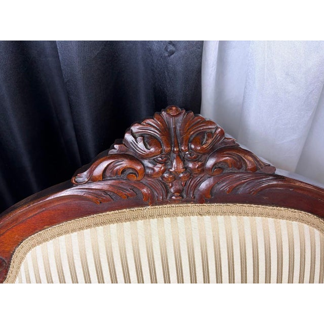 Late 19th Century Late 19th Century Victorian Carved Mahogany Settee in Shimmering Cream & Gold Ball and Claw Feet For Sale - Image 5 of 13