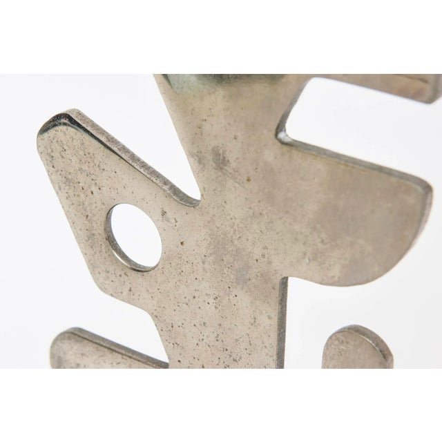 Vintage Abstract Steel Cubist Style Sculpture on Black Veined Marble Base For Sale In Miami - Image 6 of 12
