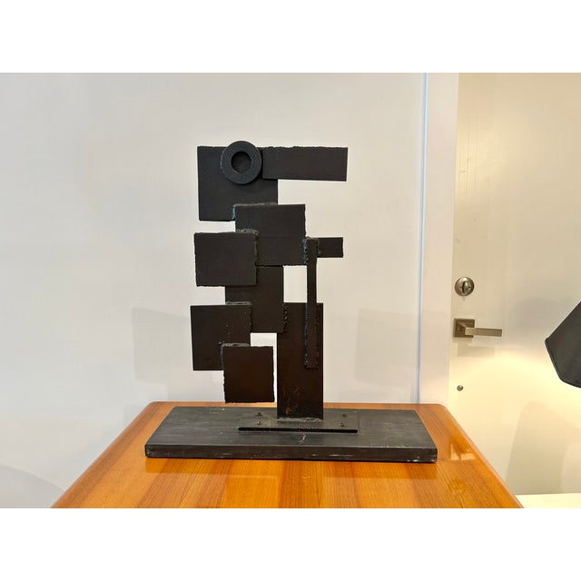 1970s Abstract Sculpture in Welded Steel Iron & Wood For Sale - Image 4 of 10