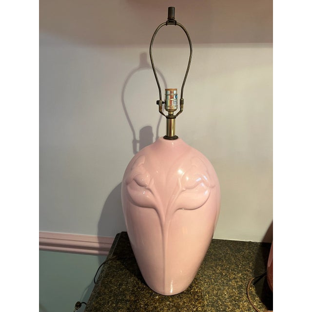 Ceramic 1980 Large Pink Orchid Ceramic Lamp For Sale - Image 7 of 7