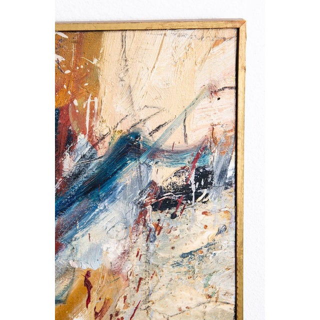 Mid Century Modern Oil Painting Abstract Expressionism Tan Red Yellow Signed For Sale In Sacramento - Image 6 of 12