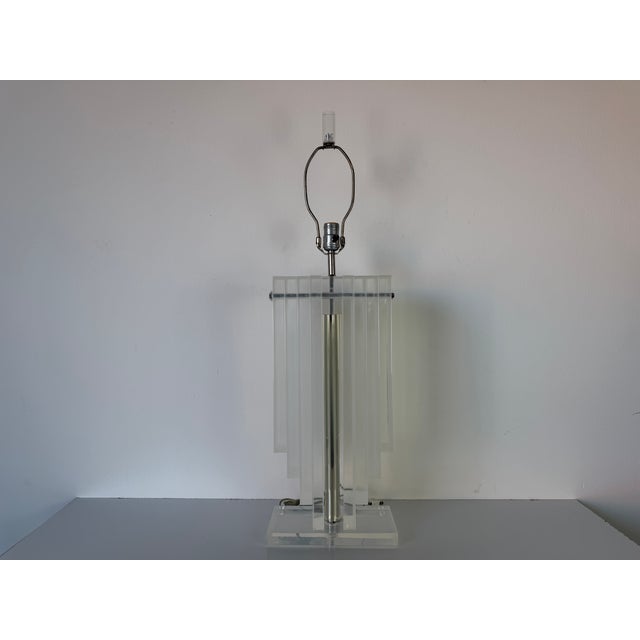 Postmodern 70's Karl Springer - Style Architectural Lucite Table Lamp For Sale - Image 3 of 18