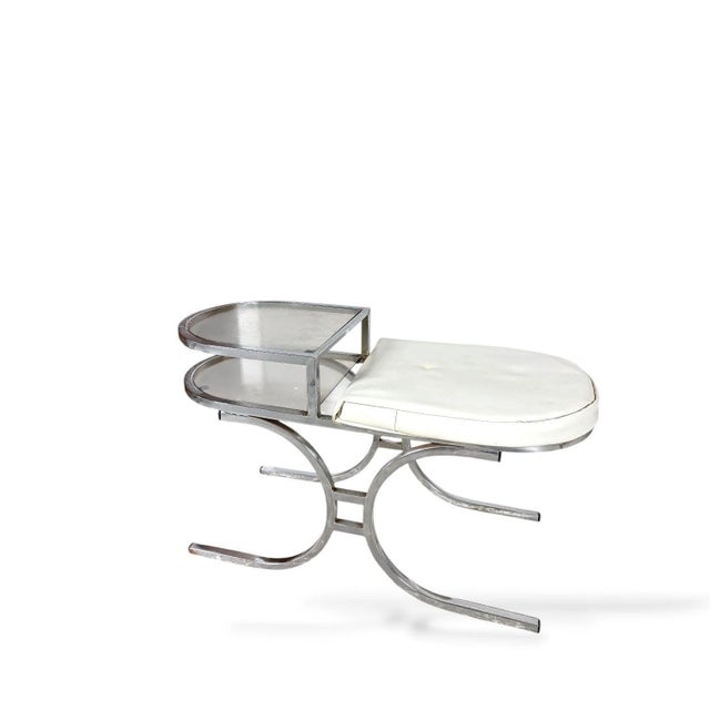 Metal Mid-Century Space Age Chrome amd Smoked Glass Telephone Bench, 1970s For Sale - Image 7 of 11