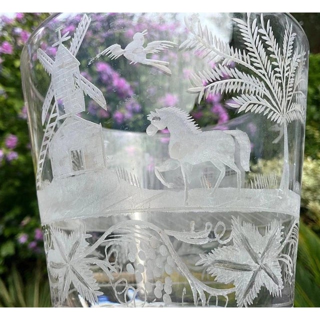 Large Georgian Dutch Flint Glass Rummer with Engraved Windmill & Farmhouse, 1750 For Sale - Image 4 of 14