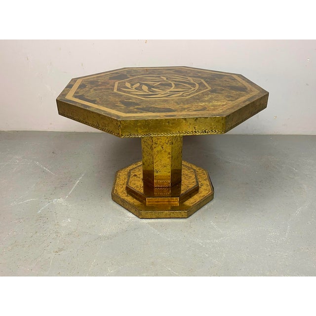 Mid-Century Octagonal Brass and Burl Veneer Coffee Table, 1970s For Sale - Image 4 of 18