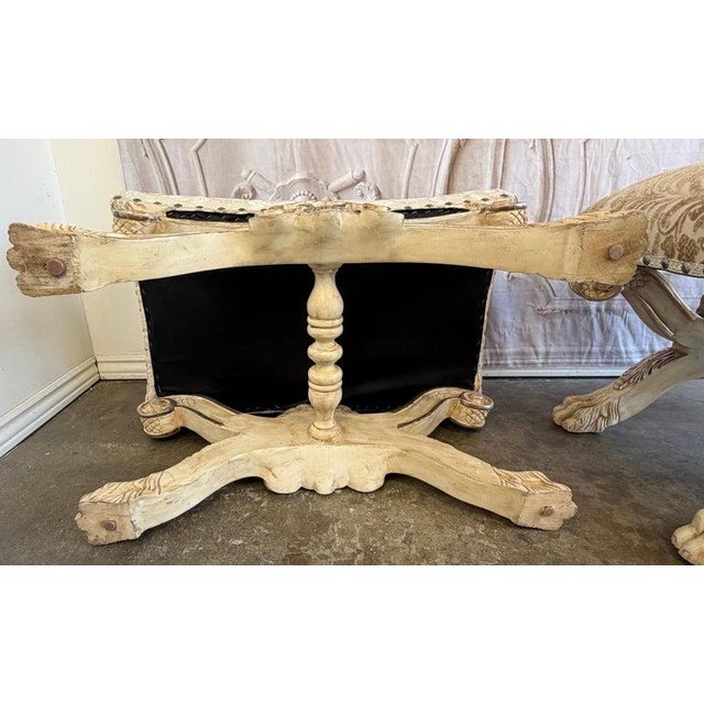 Ivory Pair of Italian Venetian Baroque Curule Stools - Hand - Carved Silvered Gilt For Sale - Image 8 of 12