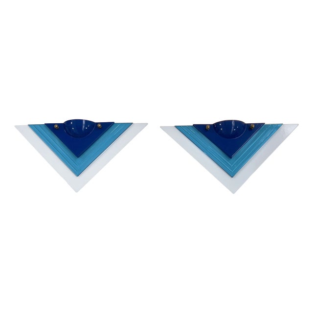 Postmodern Blue Wall Lamps, 1980s, Set of 2 For Sale